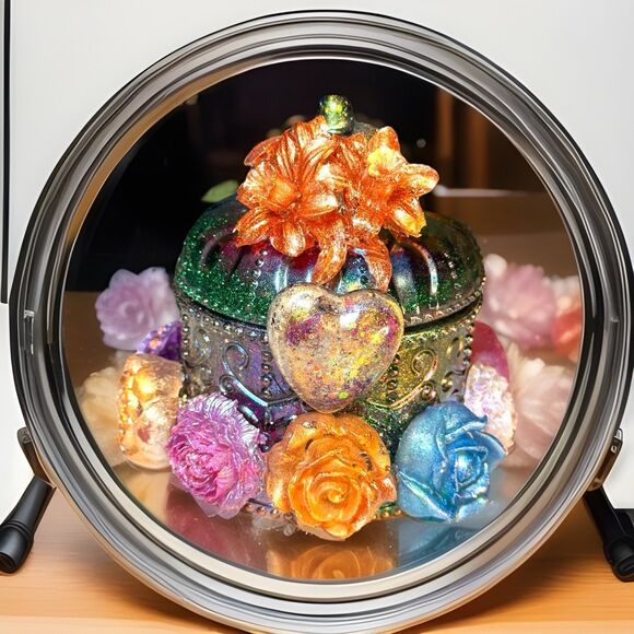 Ornate Fancy Galaxy Chrome Floral Jewelry Box Artisan Made